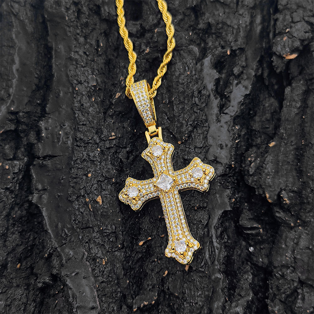 🔥 Last Day Free Shipping 49% OFF+Free Golden Necklace 🔥 3rd Free,Add 3rd To Cart Auto Discount 🔥 New Tennis Chain Iced Out Bling Cross Pendant Necklace
