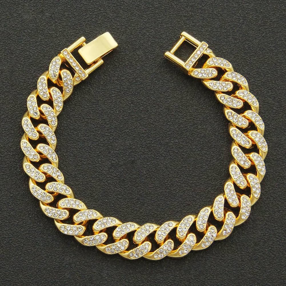 Hip Hop Cuban Link Chain Bracelet  Gold Color Bling 