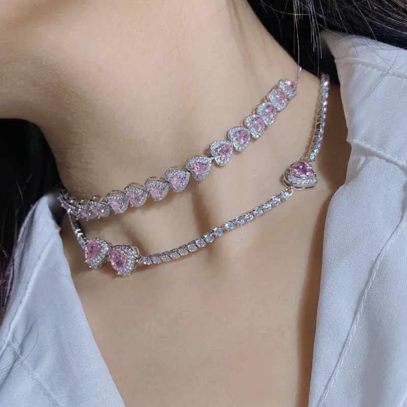  🔥 Last Day 40% OFF,2nd Half Price Free Jewelry Set on $29.9+ 🔥 Sweet Pink Heart Zircon Choker Necklace  Elegant Crystal Wedding Party  