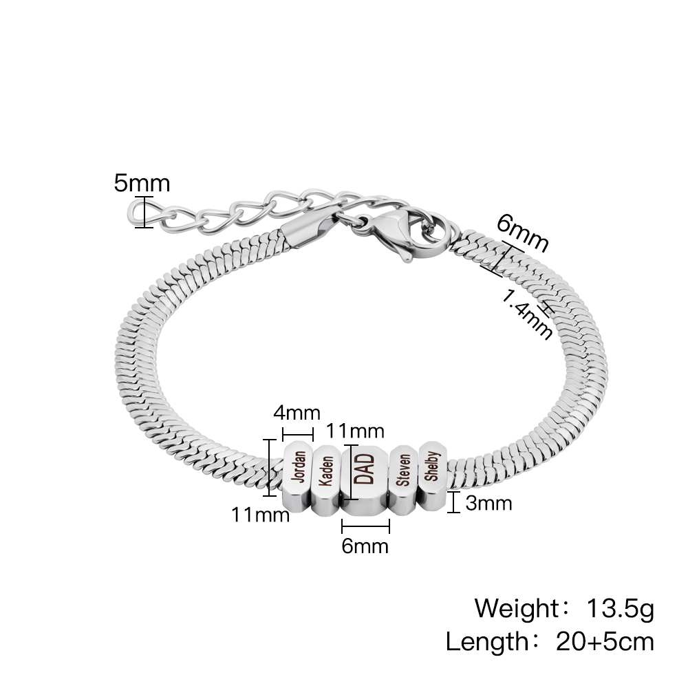 Men Flex Snake Chain Bracelet With Custom Name Beads