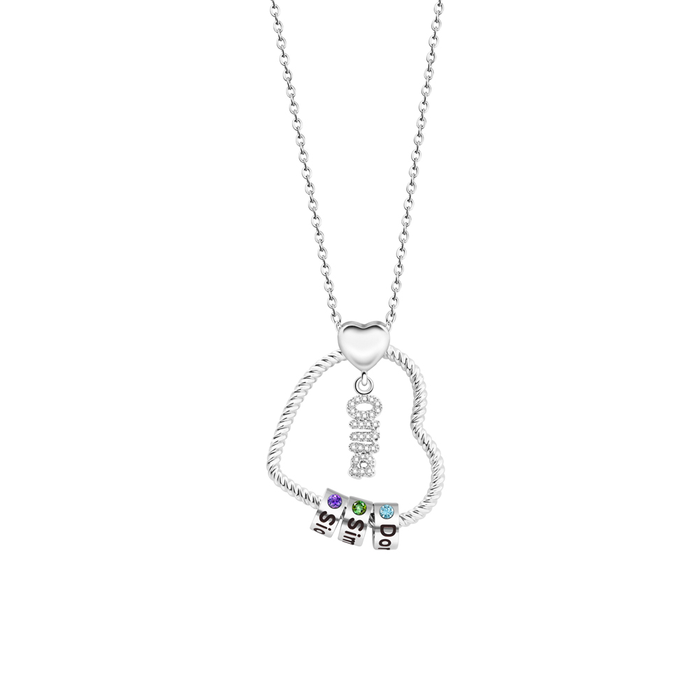Mother's Day Charming Twisted Heart Necklace with Engraved Beads