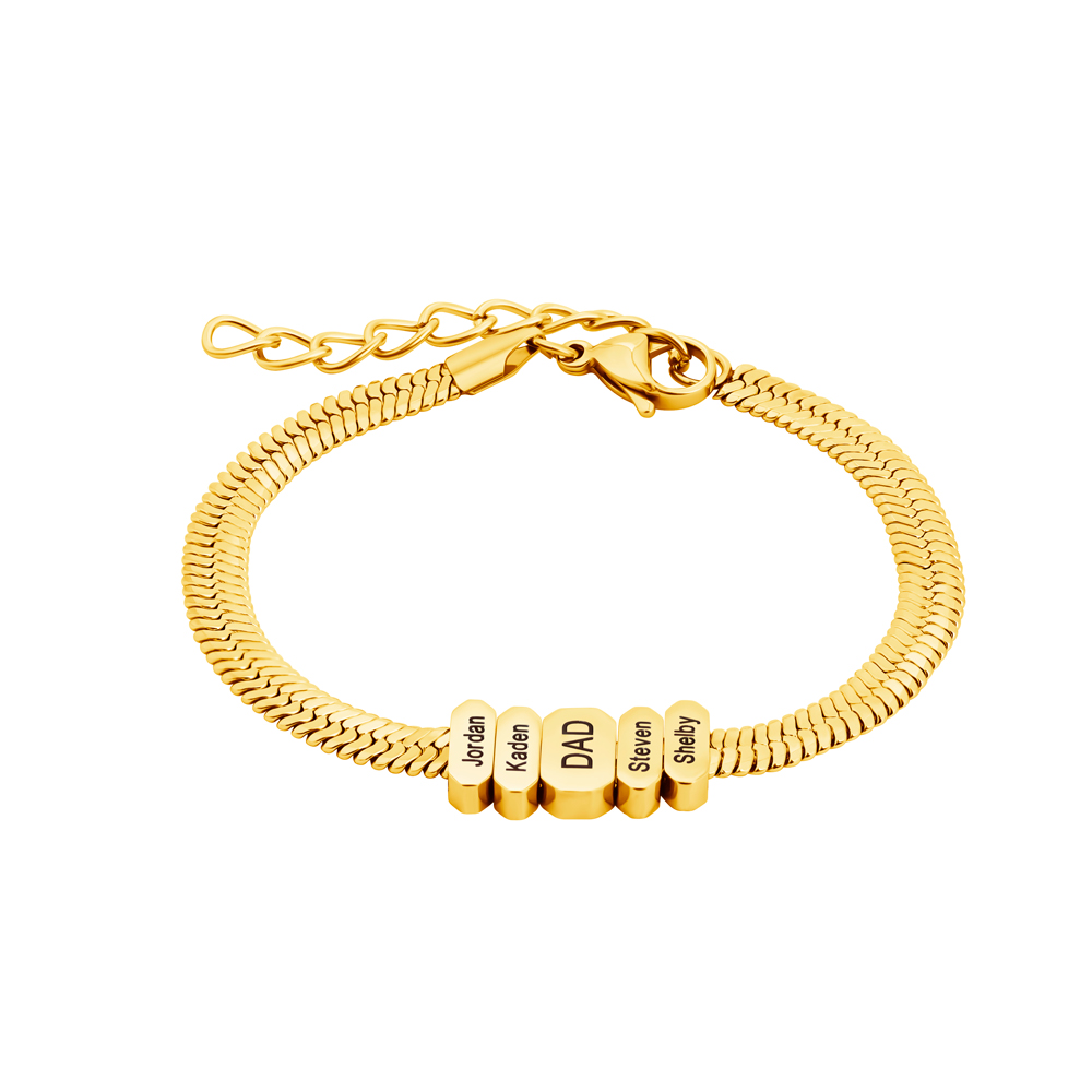 Men Flex Snake Chain Bracelet With Custom Name Beads