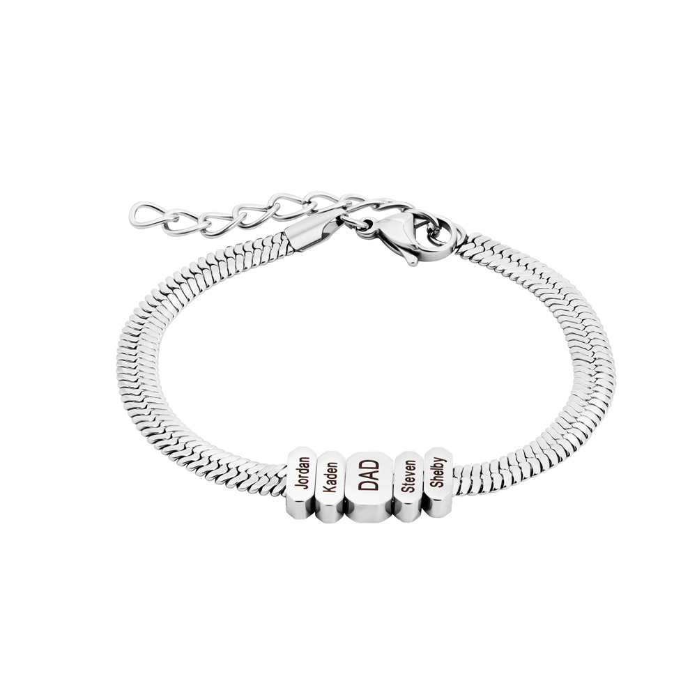 Men Flex Snake Chain Bracelet With Custom Name Beads