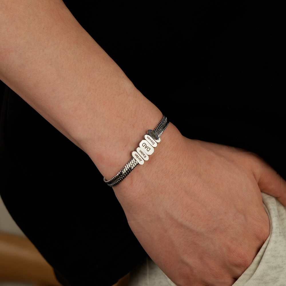 Men Flex Snake Chain Bracelet With Custom Name Beads