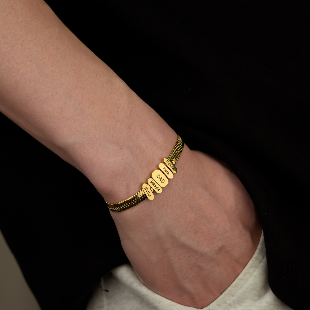 Men Flex Snake Chain Bracelet With Custom Name Beads