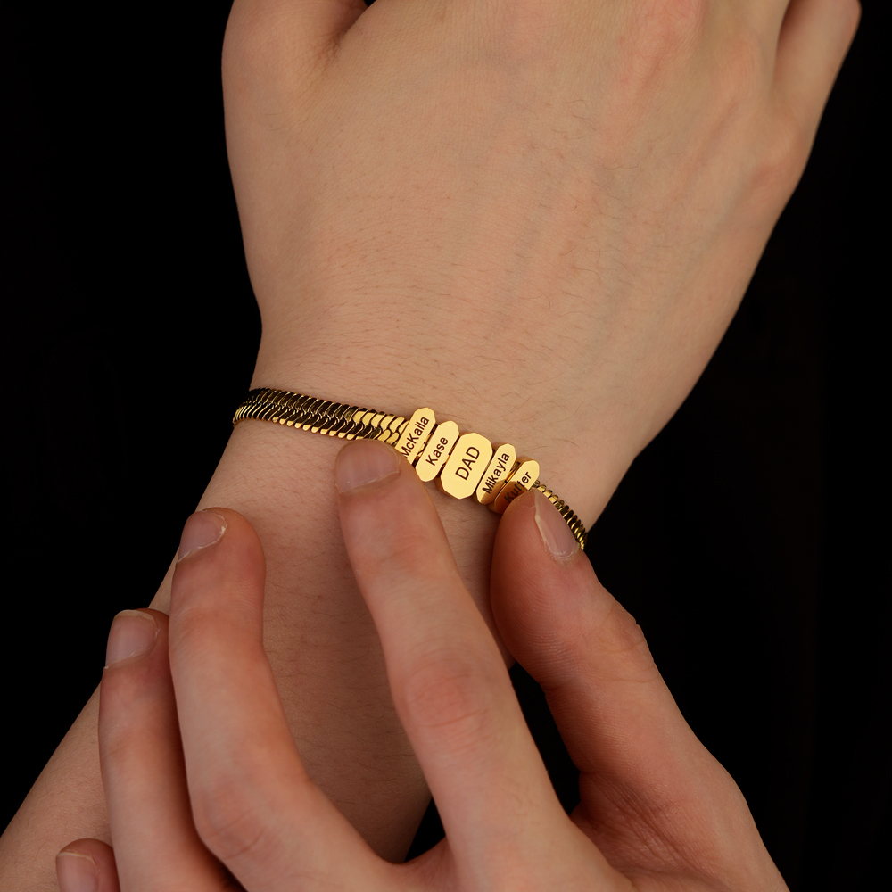 Men Flex Snake Chain Bracelet With Custom Name Beads