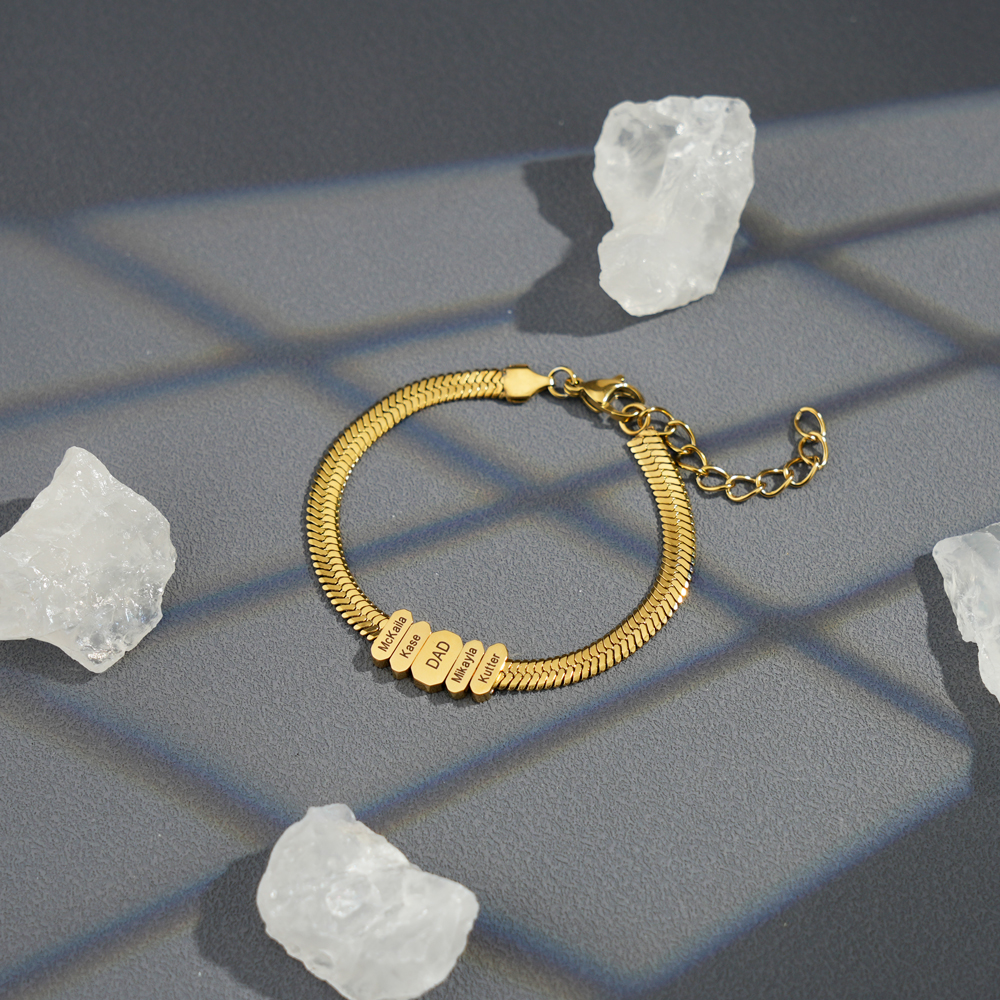 Men Flex Snake Chain Bracelet With Custom Name Beads