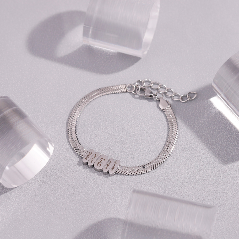 Men Flex Snake Chain Bracelet With Custom Name Beads