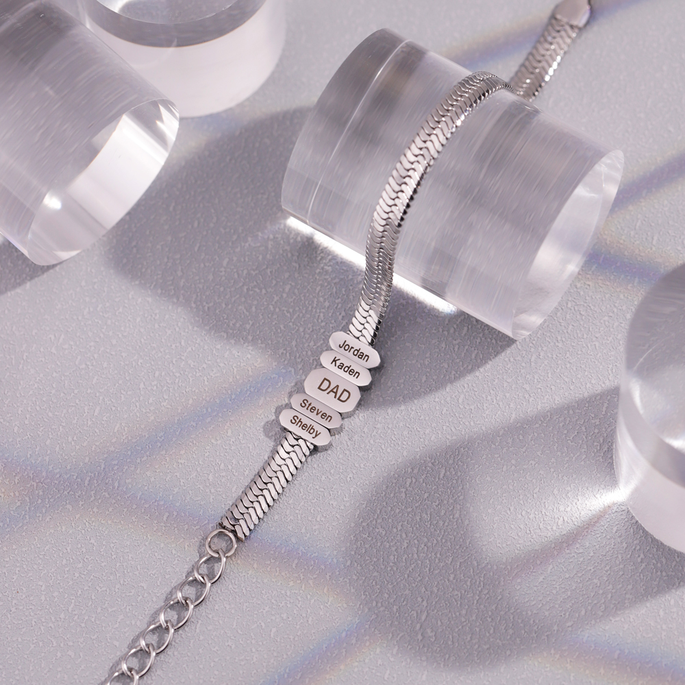 Men Flex Snake Chain Bracelet With Custom Name Beads