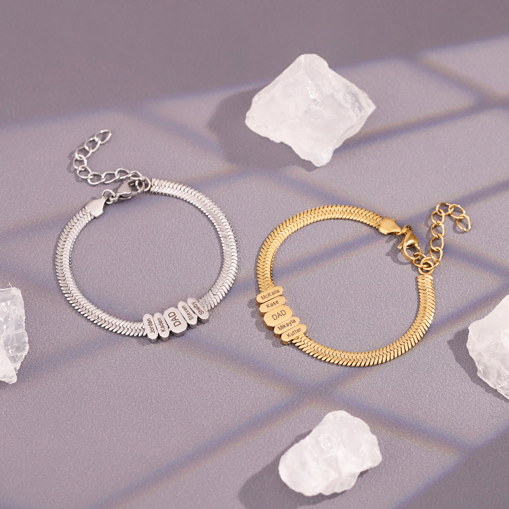 Men Flex Snake Chain Bracelet With Custom Name Beads