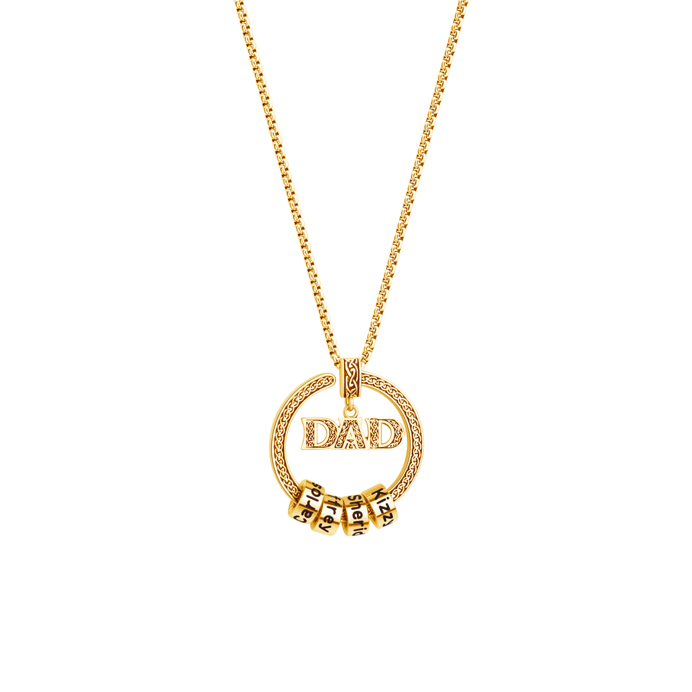DAD Celtic Pendent Necklace With Custom Name Beads