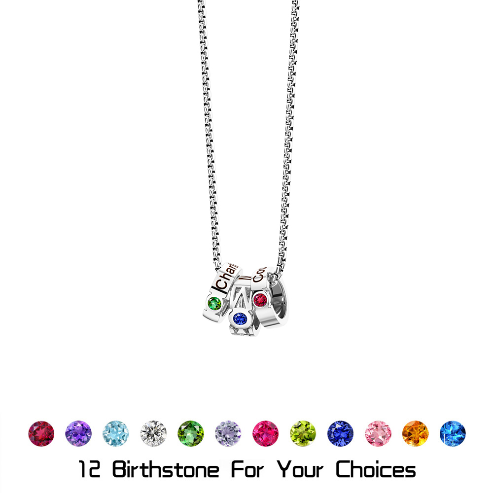 Custom Name & Birthstone Rings Necklace For Mother