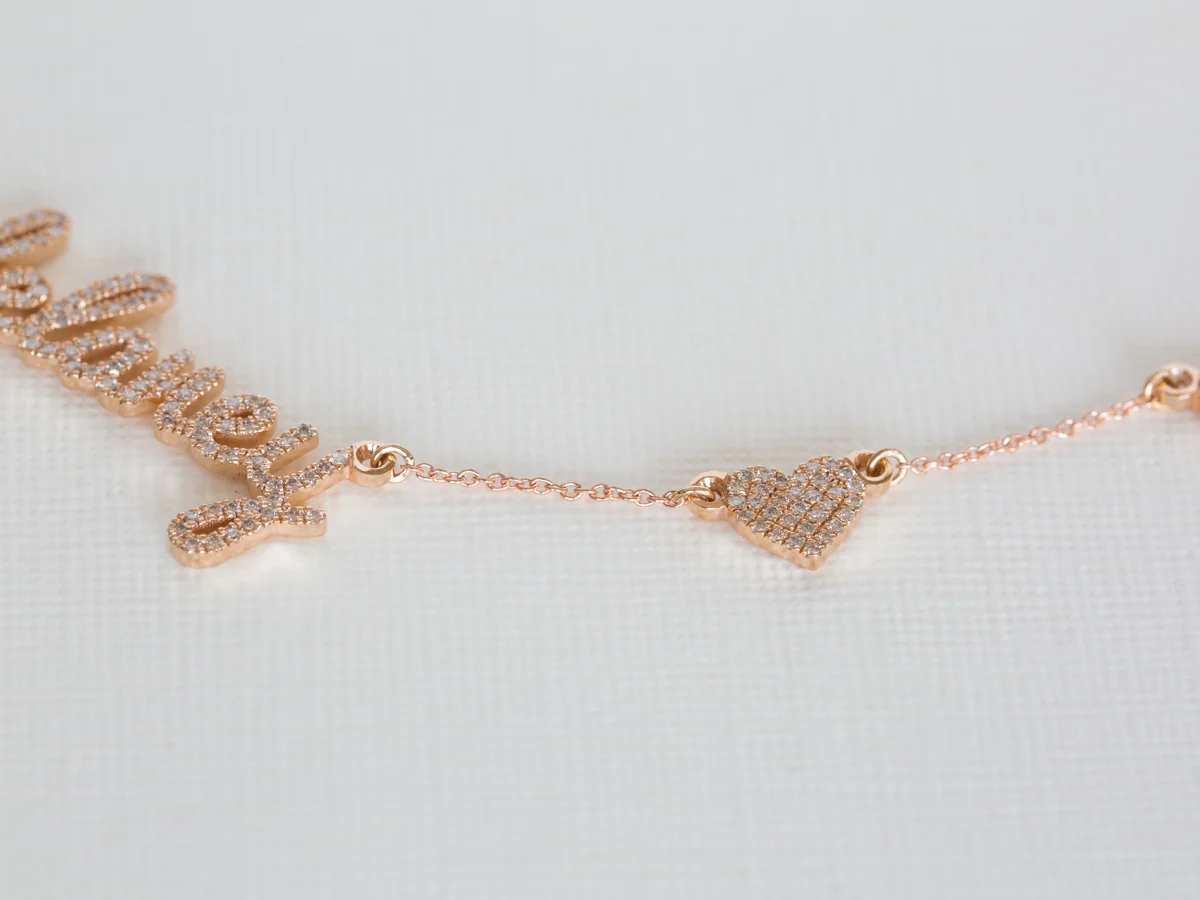 Custom Name & Pave Heart Charm Necklace