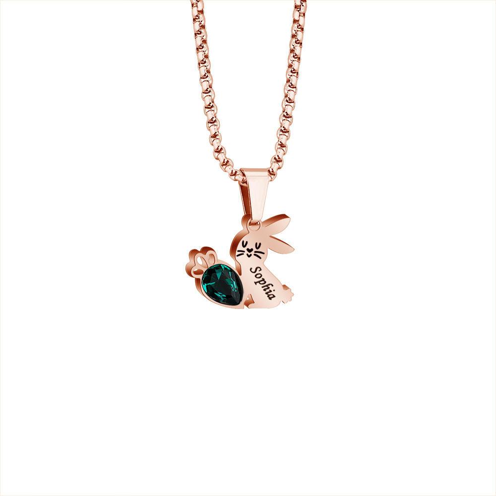 Easter Gifts Personalized Bunny Name Birthstone Necklace