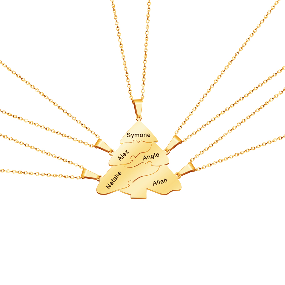Christmas Tree Family Name Puzzle Necklaces Set