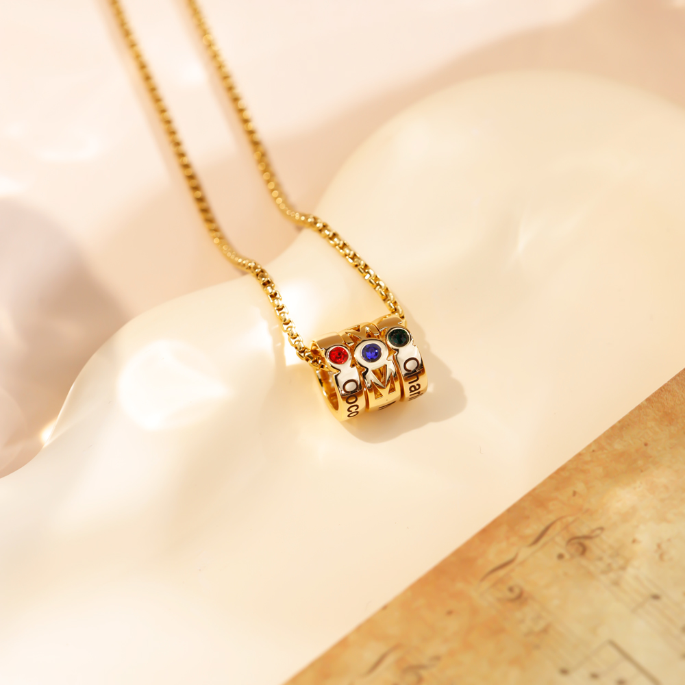 Custom Name & Birthstone Rings Necklace For Mother
