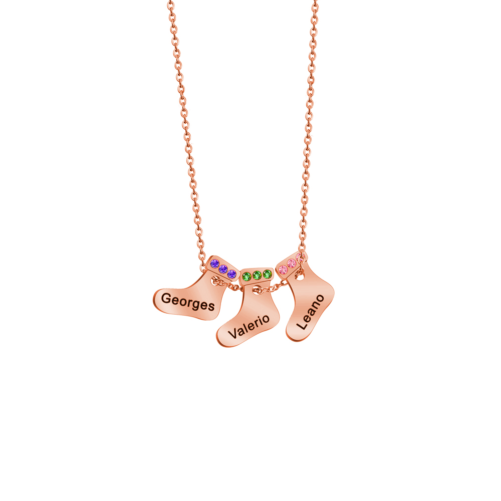 Christmas Mother Necklace With Small Custom Name & Birthstone Sock Charms