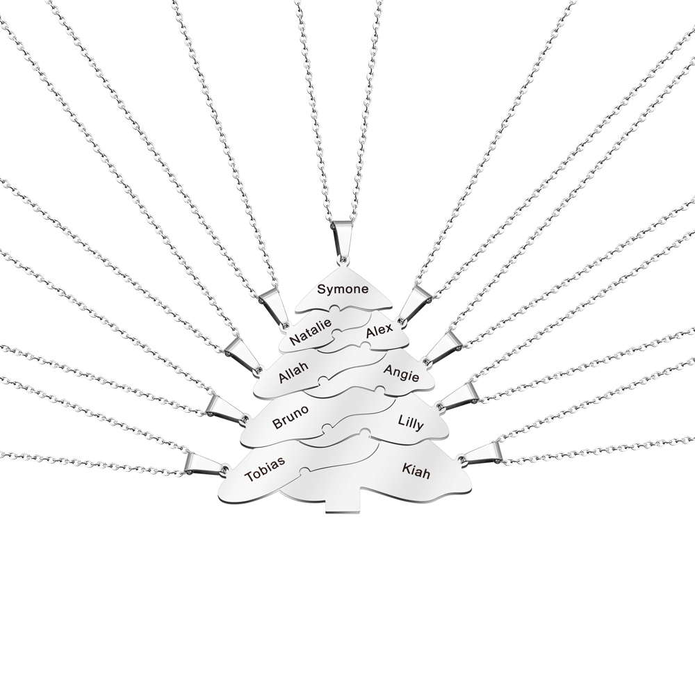 Christmas Tree Family Name Puzzle Necklaces Set