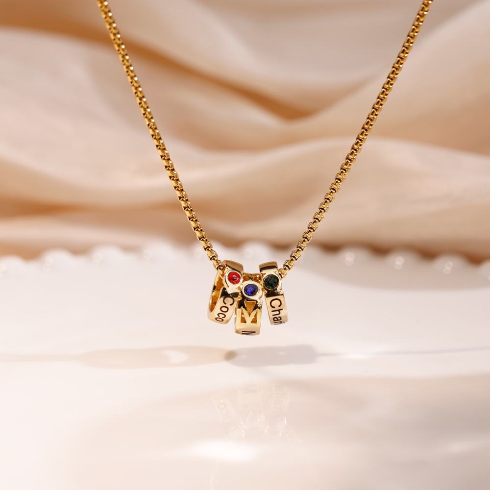 Custom Name & Birthstone Rings Necklace For Mother