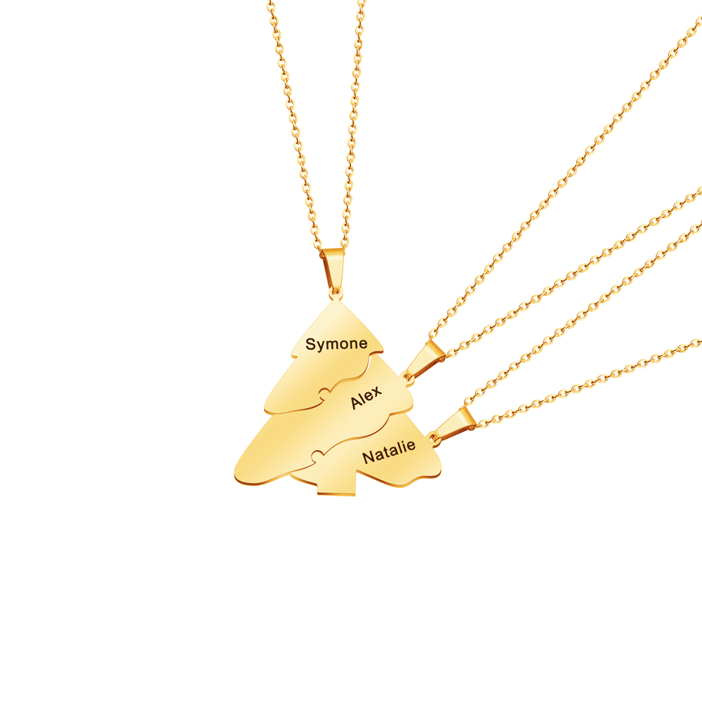 Christmas Tree Family Name Puzzle Necklaces Set