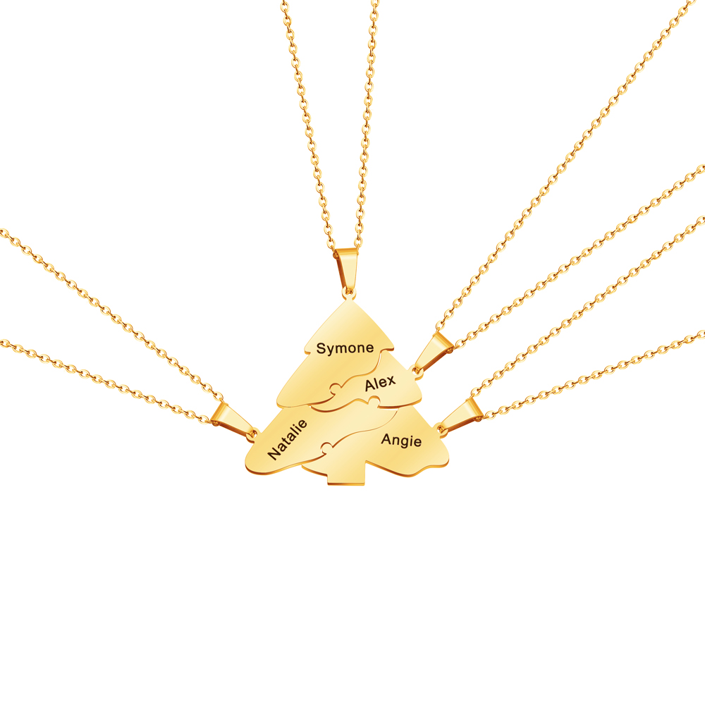 Christmas Tree Family Name Puzzle Necklaces Set