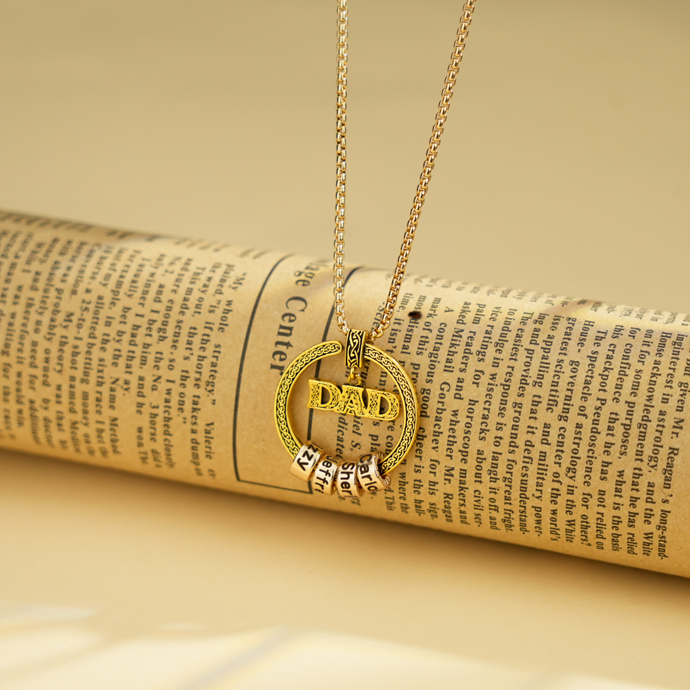 DAD Celtic Pendent Necklace With Custom Name Beads