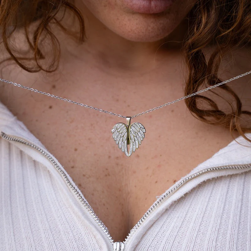 Personalized Angel Wings Necklace With Angel Name Locket Heart