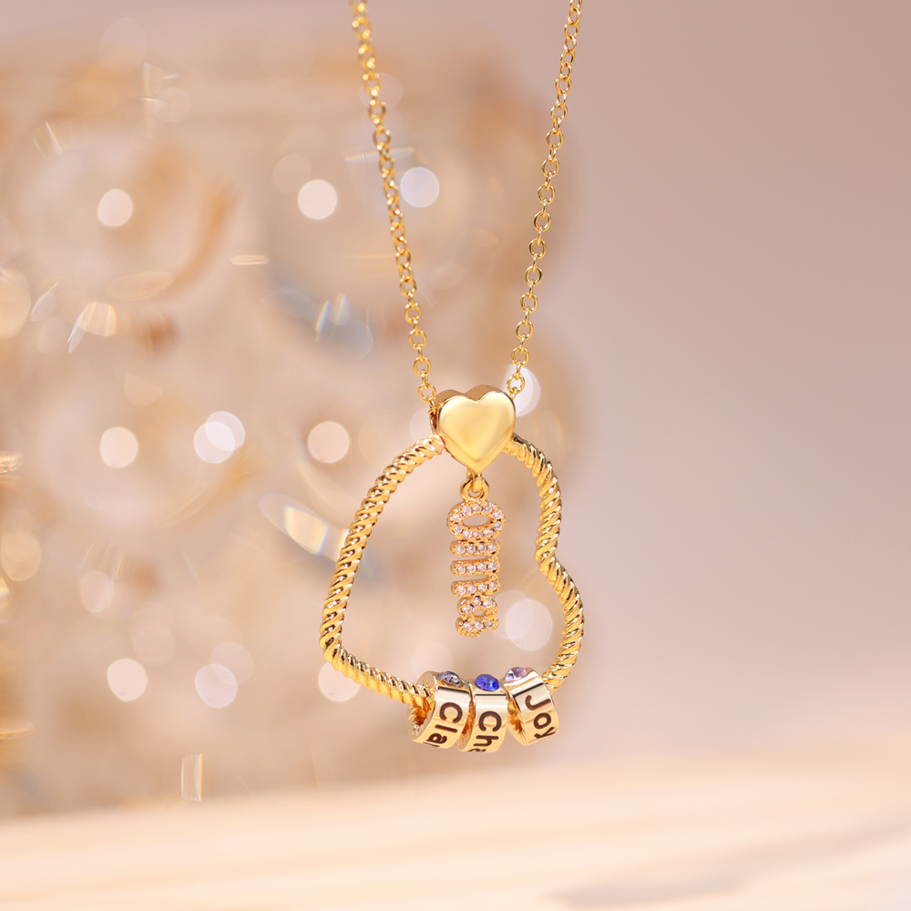 Mother's Day Charming Twisted Heart Necklace with Engraved Beads