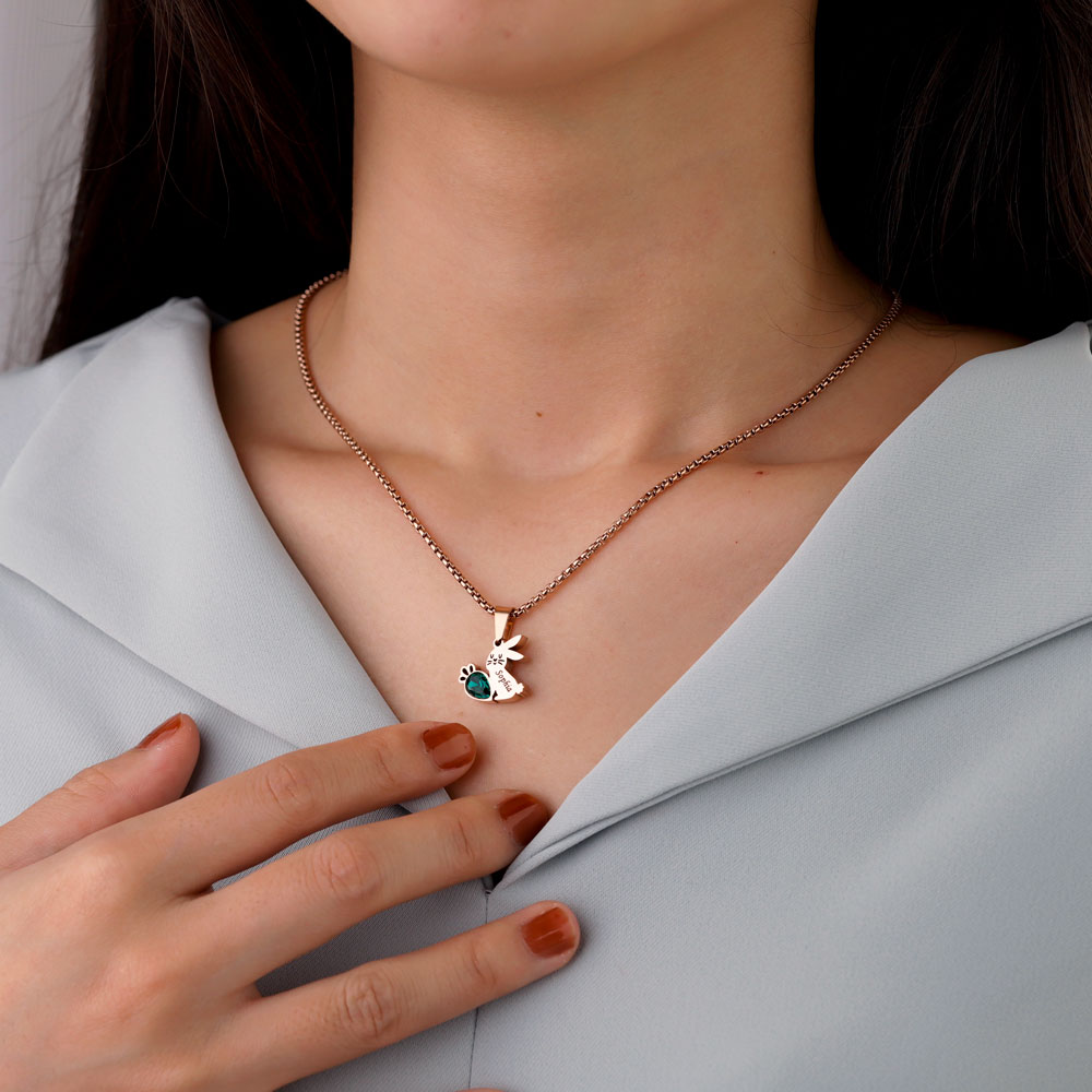 Easter Gifts Personalized Bunny Name Birthstone Necklace