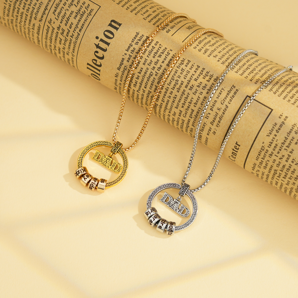 DAD Celtic Pendent Necklace With Custom Name Beads