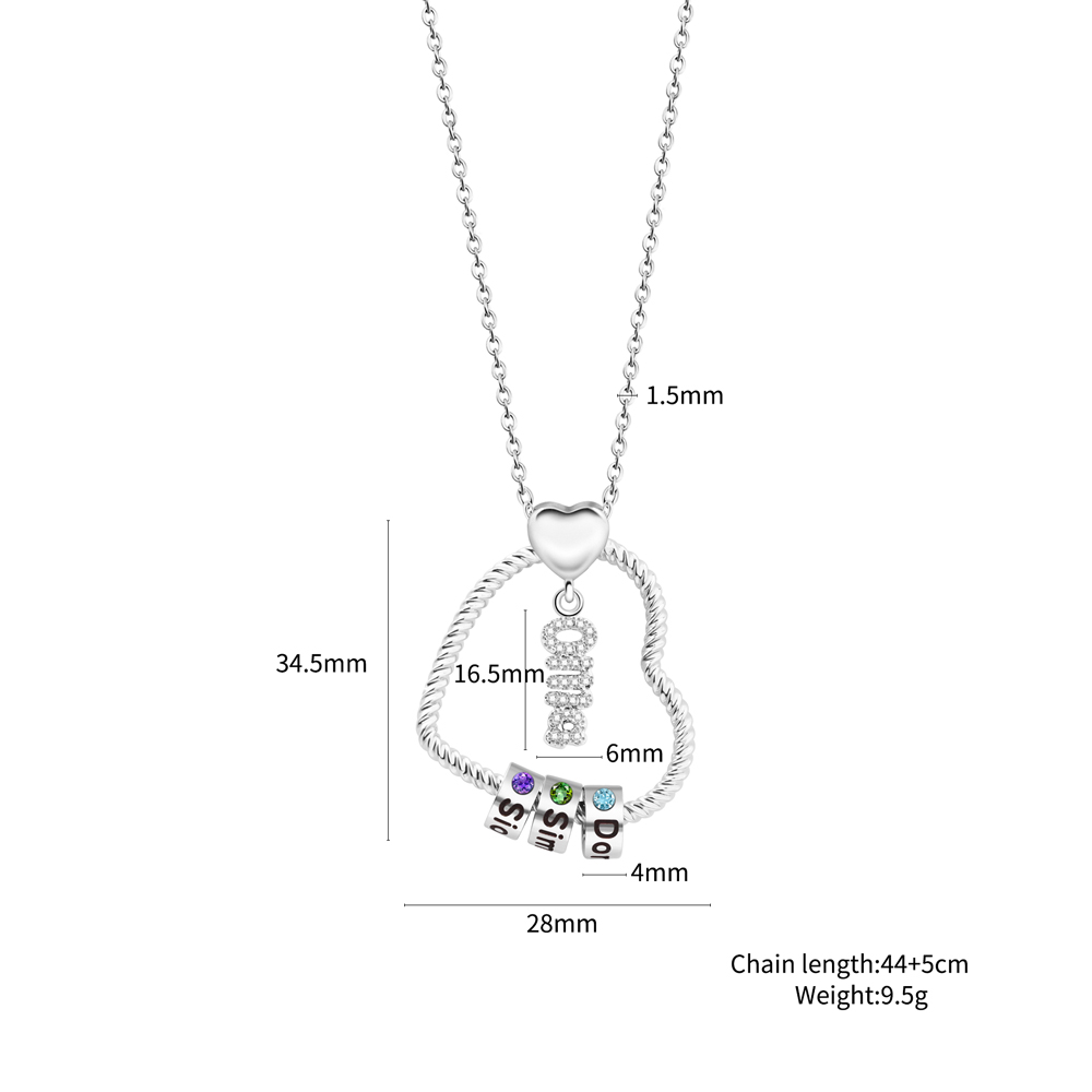Mother's Day Charming Twisted Heart Necklace with Engraved Beads