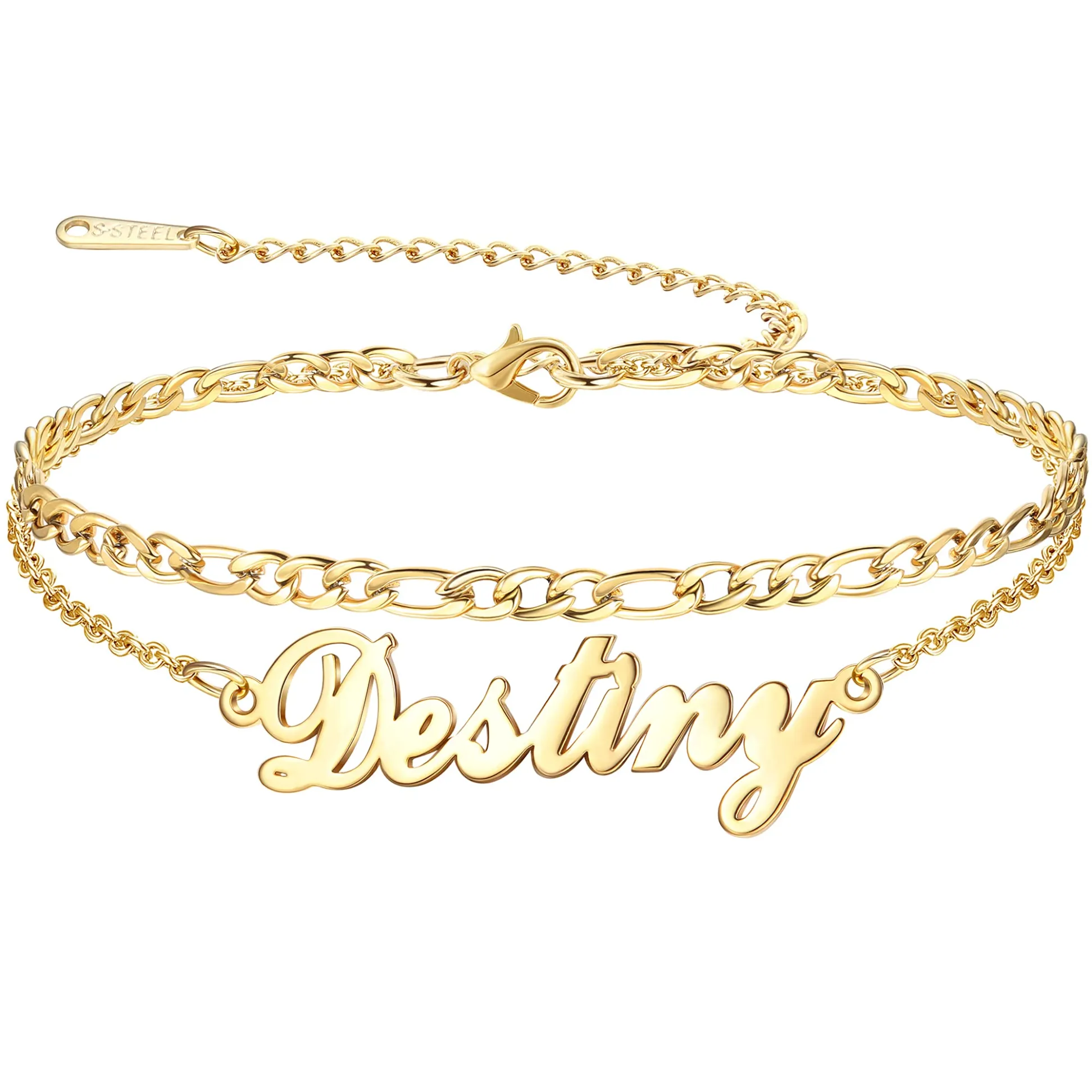 Personalized Double Layer Cuban Chain Name Anklets for Women