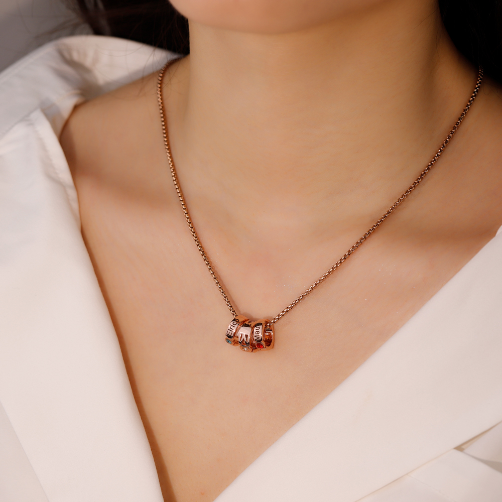 Custom Name & Birthstone Rings Necklace For Mother