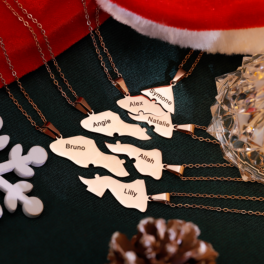 Christmas Tree Family Name Puzzle Necklaces Set