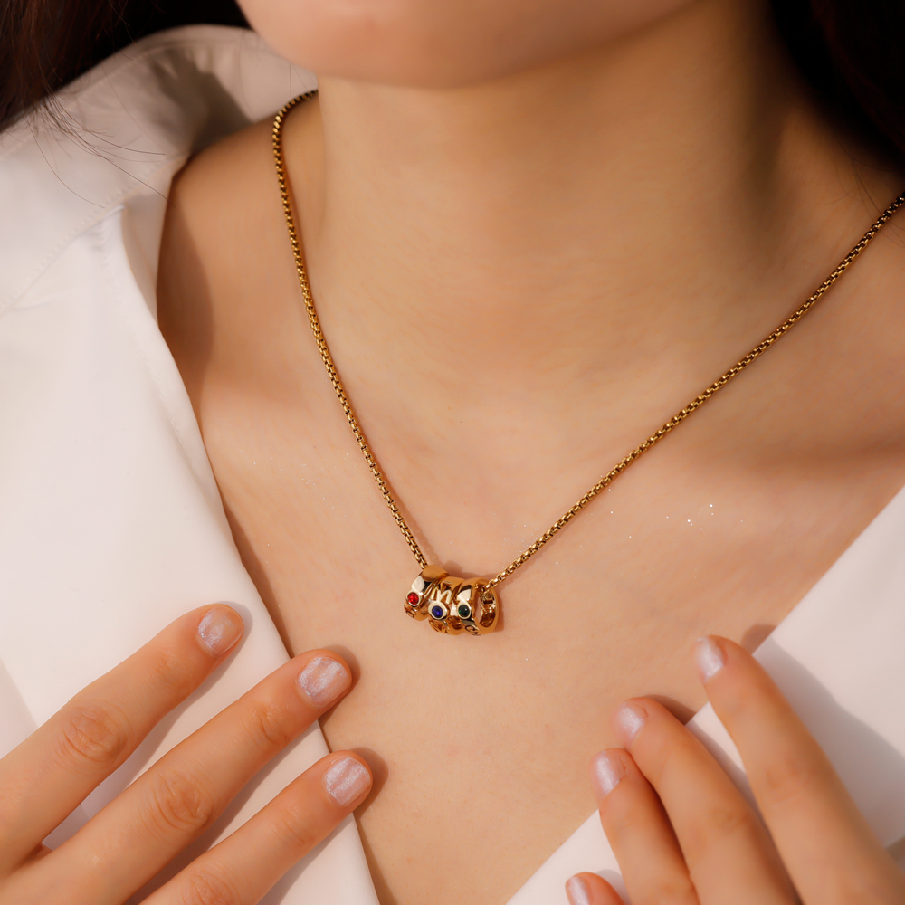 Custom Name & Birthstone Rings Necklace For Mother