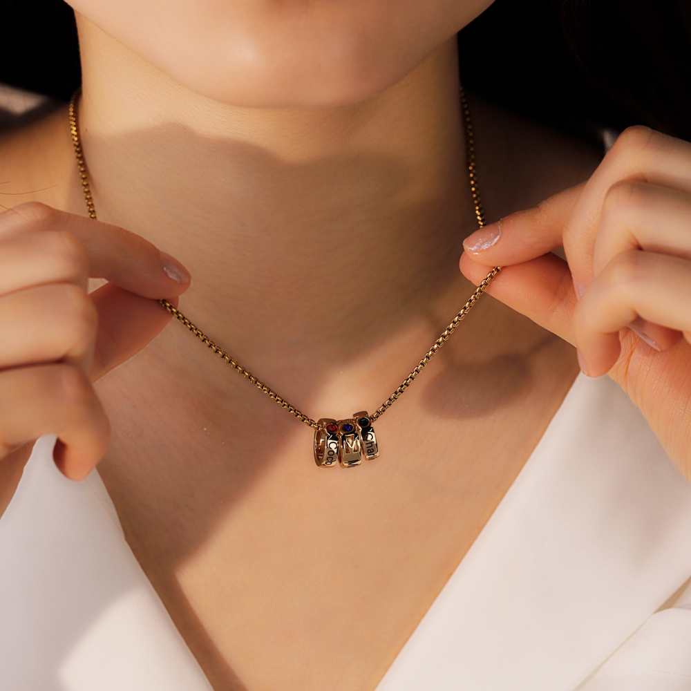 Custom Name & Birthstone Rings Necklace For Mother
