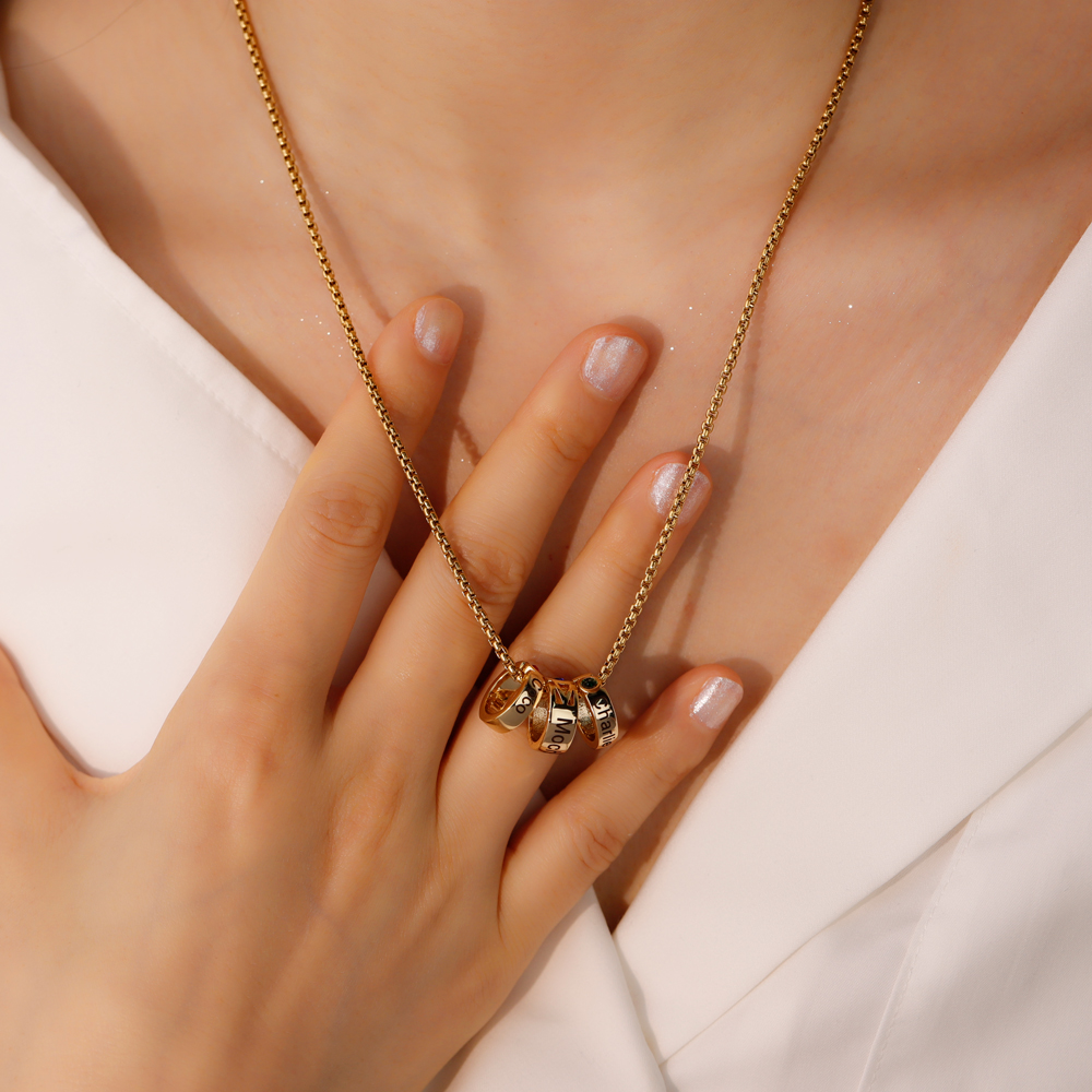 Custom Name & Birthstone Rings Necklace For Mother