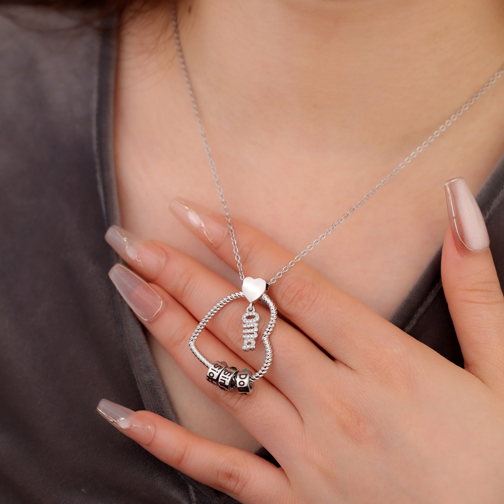 Mother's Day Charming Twisted Heart Necklace with Engraved Beads