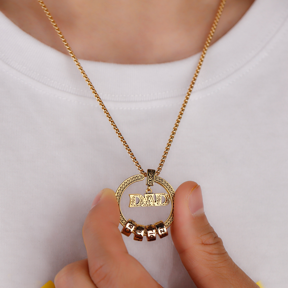 DAD Celtic Pendent Necklace With Custom Name Beads