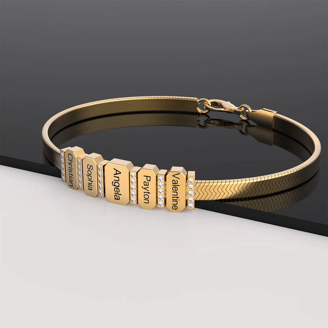 Christmas Gift Flex Snake Chain Bracelet With Custom Diamond Family Beads