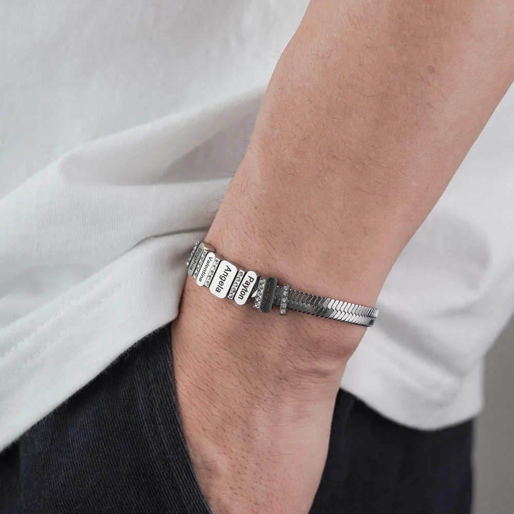 Christmas Gift Flex Snake Chain Bracelet With Custom Diamond Family Beads