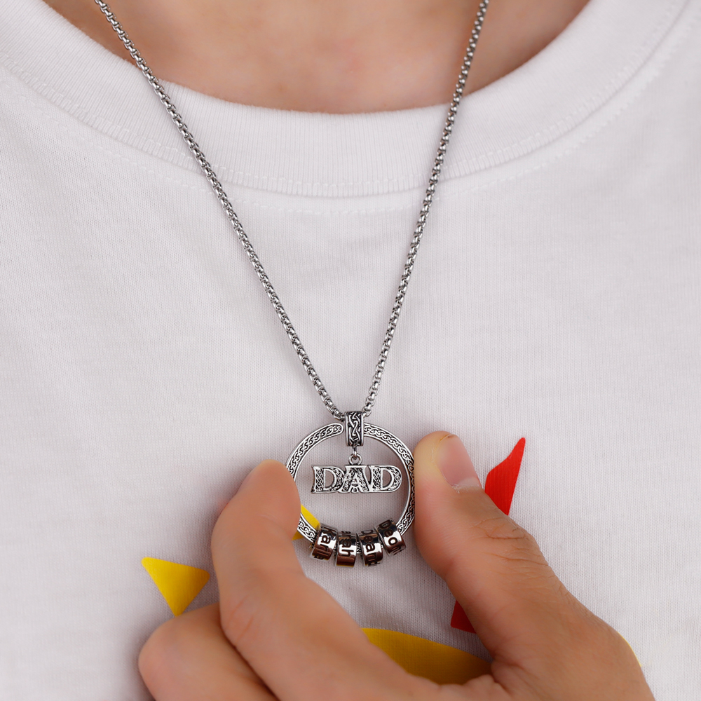 DAD Celtic Pendent Necklace With Custom Name Beads