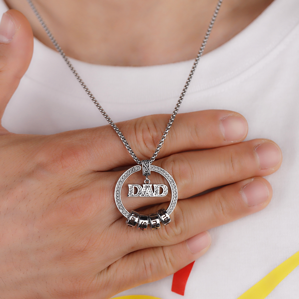 DAD Celtic Pendent Necklace With Custom Name Beads