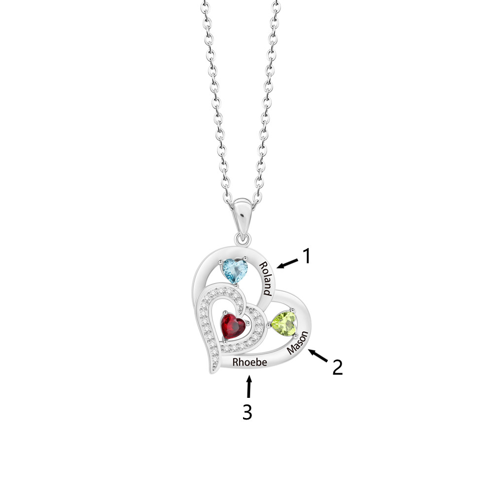 Forever Love 1 - 6 Name & Bithstone Heart Necklace For Mother