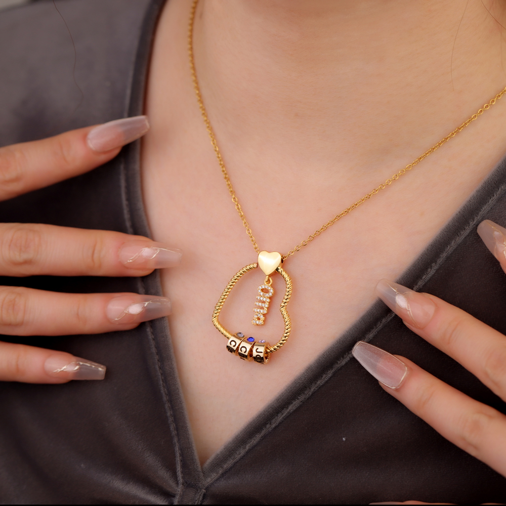 Mother's Day Charming Twisted Heart Necklace with Engraved Beads