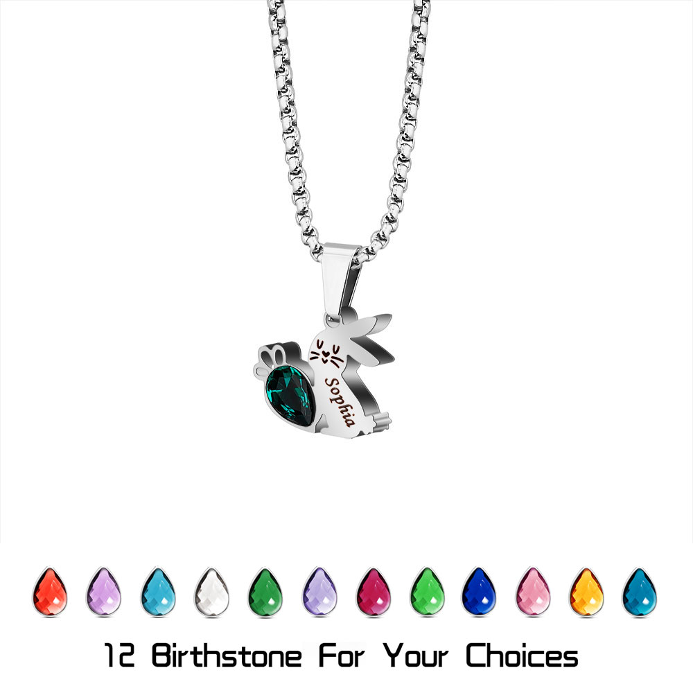 Easter Gifts Personalized Bunny Name Birthstone Necklace