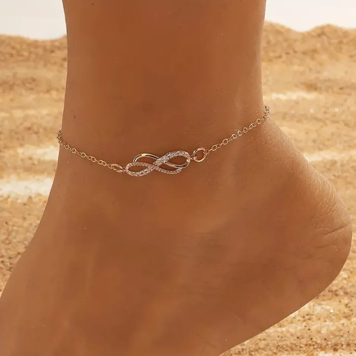 Infinity 8 Character Thin Chain Anklet Adjustable Summer Beach Foot Jewelry Decor Simple Style Ankle Bracelet