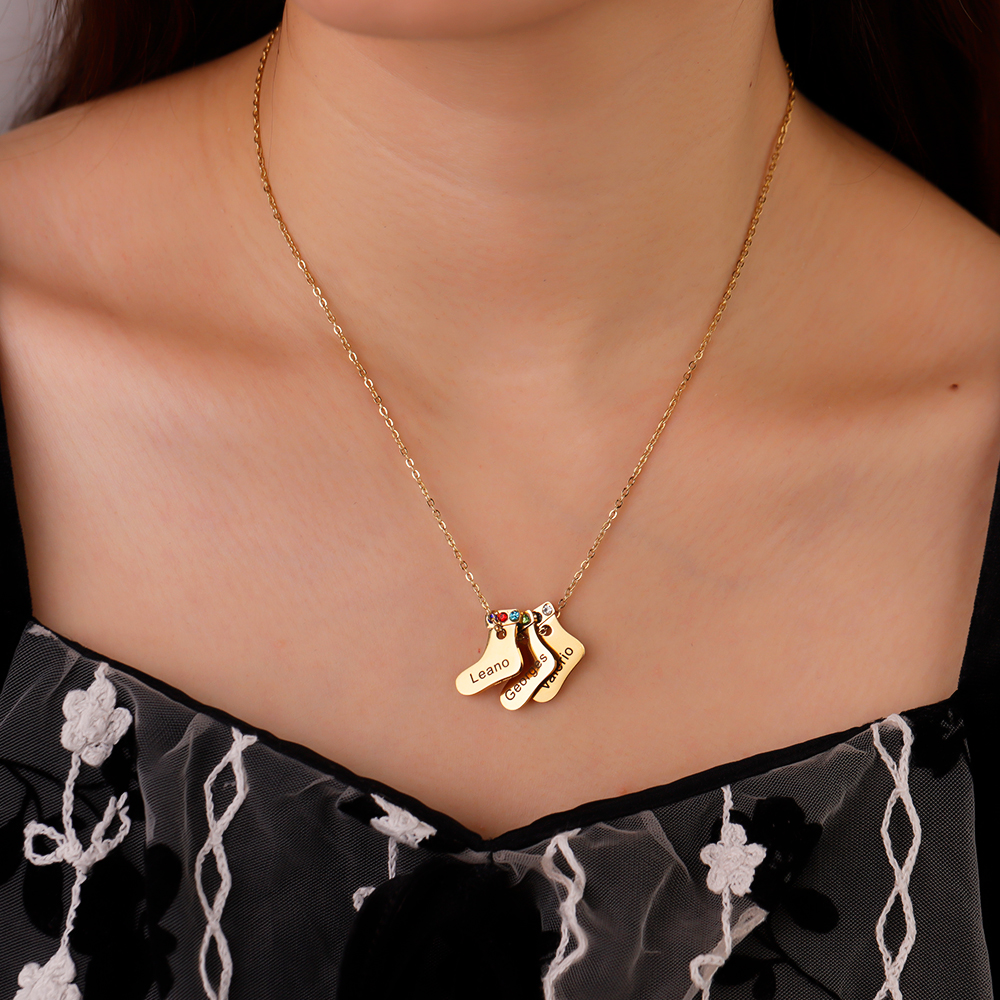 Christmas Mother Necklace With Small Custom Name & Birthstone Sock Charms