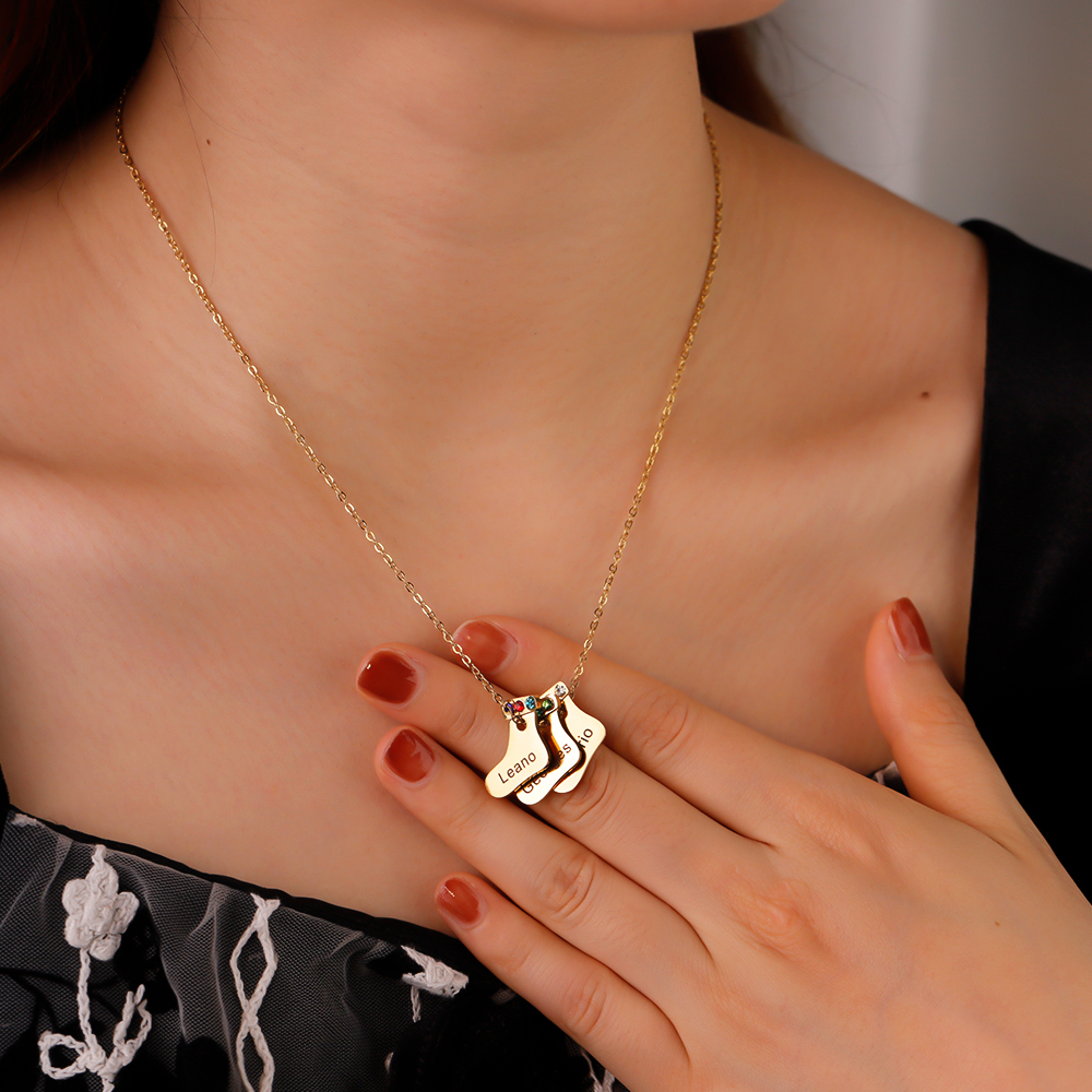 Christmas Mother Necklace With Small Custom Name & Birthstone Sock Charms