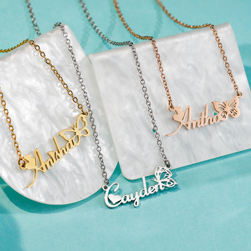 Christmas Gift For Daughter Custom Hollow Butterfly Name Necklace